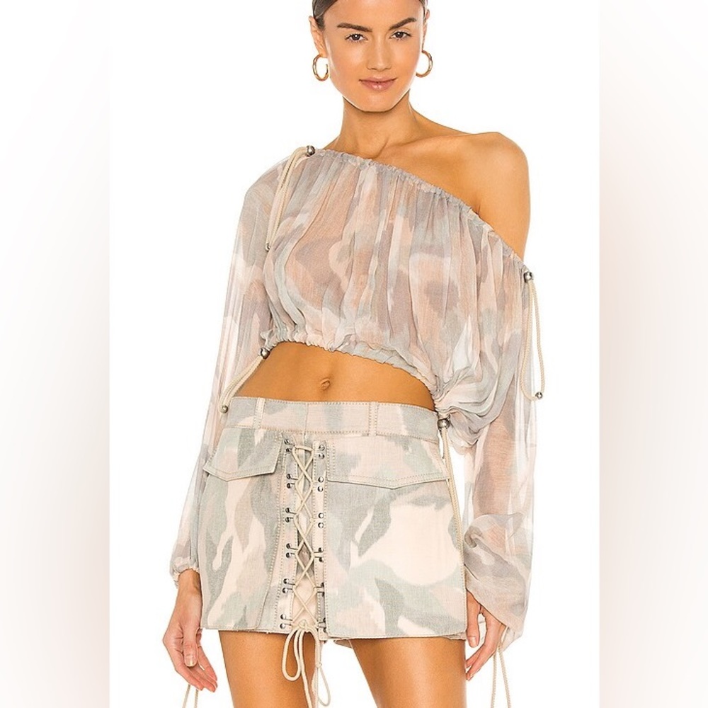 Dion Lee Printed Bateau Neckline Crop Top